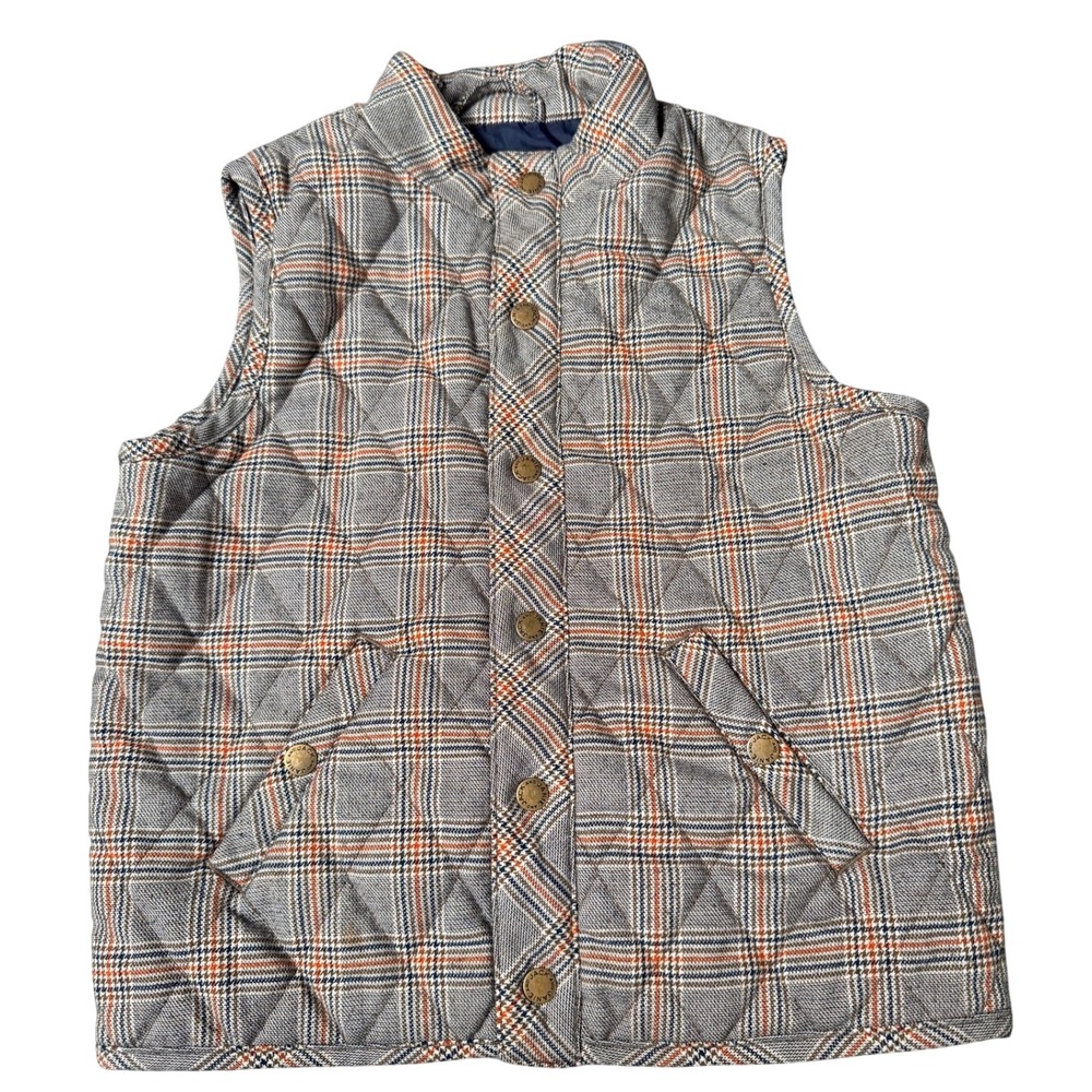 Janie and Jack Plaid Fall Quilted Vest Brown Boys Tan Size 5-6 School Layering